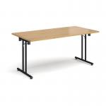 Rectangular folding leg table with black legs and straight foot rails 1600mm x 800mm - oak SFL1600-K-O