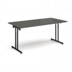 Rectangular folding leg table with black legs and straight foot rails 1600mm x 800mm - Onyx Grey SFL1600-K-OG