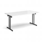 Rectangular folding leg table with black legs and straight foot rails 1600mm x 800mm - white SFL1600-K-WH