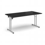 Rectangular folding leg table with silver legs and straight foot rails 1600mm x 800mm - Black SFL1600-S-BK