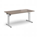Rectangular folding leg table with silver legs and straight foot rails 1600mm x 800mm - Barcelona Walnut SFL1600-S-BW