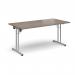Rectangular folding leg table with silver legs and straight foot rails 1600mm x 800mm - Barcelona Walnut SFL1600-S-BW