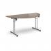 Semi circular folding leg table with chrome legs and straight foot rails 1600mm x 800mm - Barcelona Walnut SFL1600S-C-BW