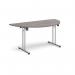 Semi circular folding leg table with chrome legs and straight foot rails 1600mm x 800mm - grey oak SFL1600S-C-GO