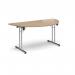 Semi circular folding leg table with chrome legs and straight foot rails 1600mm x 800mm - Kendal Oak SFL1600S-C-KO
