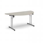Semi circular folding leg table with chrome legs and straight foot rails 1600mm x 800mm - Light Grey SFL1600S-C-LG