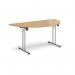 Semi circular folding leg table with chrome legs and straight foot rails 1600mm x 800mm - oak SFL1600S-C-O