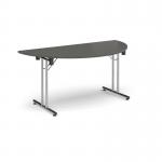 Semi circular folding leg table with chrome legs and straight foot rails 1600mm x 800mm - Onyx Grey SFL1600S-C-OG