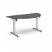 Semi circular folding leg table with chrome legs and straight foot rails 1600mm x 800mm - Onyx Grey SFL1600S-C-OG