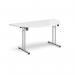 Semi circular folding leg table with chrome legs and straight foot rails 1600mm x 800mm - white SFL1600S-C-WH