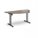 Semi circular folding leg table with black legs and straight foot rails 1600mm x 800mm - Barcelona Walnut SFL1600S-K-BW