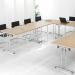 Semi circular folding leg table with black legs and straight foot rails 1600mm x 800mm - Barcelona Walnut SFL1600S-K-BW