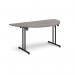 Semi circular folding leg table with black legs and straight foot rails 1600mm x 800mm - grey oak SFL1600S-K-GO