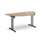 Semi circular folding leg table with black legs and straight foot rails 1600mm x 800mm - Kendal Oak SFL1600S-K-KO