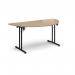 Semi circular folding leg table with black legs and straight foot rails 1600mm x 800mm - Kendal Oak SFL1600S-K-KO