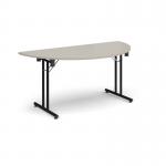 Semi circular folding leg table with black legs and straight foot rails 1600mm x 800mm - Light Grey SFL1600S-K-LG