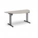 Semi circular folding leg table with black legs and straight foot rails 1600mm x 800mm - Light Grey SFL1600S-K-LG