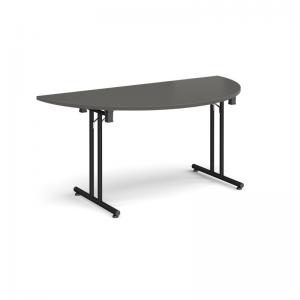 Semi circular folding leg table with black legs and straight foot