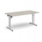Rectangular folding leg table with silver legs and straight foot rails 1600mm x 800mm - Light Grey SFL1600-S-LG