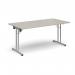 Rectangular folding leg table with silver legs and straight foot rails 1600mm x 800mm - Light Grey SFL1600-S-LG