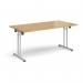 Rectangular folding leg table with silver legs and straight foot rails 1600mm x 800mm - oak SFL1600-S-O