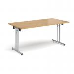 Rectangular folding leg table with silver legs and straight foot rails 1600mm x 800mm - oak SFL1600-S-O