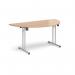 Semi circular folding leg table with silver legs and straight foot rails 1600mm x 800mm - beech SFL1600S-S-B