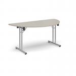 Semi circular folding leg table with silver legs and straight foot rails 1600mm x 800mm - Light Grey SFL1600S-S-LG