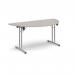 Semi circular folding leg table with silver legs and straight foot rails 1600mm x 800mm - Light Grey SFL1600S-S-LG