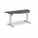 Semi circular folding leg table with silver legs and straight foot rails 1600mm x 800mm - Onyx Grey SFL1600S-S-OG
