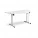 Semi circular folding leg table with silver legs and straight foot rails 1600mm x 800mm - white SFL1600S-S-WH