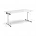 Rectangular folding leg table with silver legs and straight foot rails 1600mm x 800mm - white SFL1600-S-WH