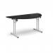 Semi circular folding leg table with white legs and straight foot rails 1600mm x 800mm - Black SFL1600S-WH-BK