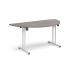Semi circular folding leg table with white legs and straight foot rails 1600mm x 800mm - grey oak SFL1600S-WH-GO