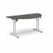 Semi circular folding leg table with white legs and straight foot rails 1600mm x 800mm - Onyx Grey SFL1600S-WH-OG