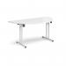 Semi circular folding leg table with white legs and straight foot rails 1600mm x 800mm - white SFL1600S-WH-WH