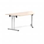 Trapezoidal folding leg table with chrome legs and straight foot rails 1600mm x 800mm - maple