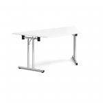 Trapezoidal folding leg table with chrome legs and straight foot rails 1600mm x 800mm - white