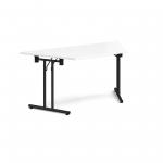 Trapezoidal folding leg table with black legs and straight foot rails 1600mm x 800mm - white