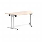 Trapezoidal folding leg table with silver legs and straight foot rails 1600mm x 800mm - maple