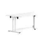 Trapezoidal folding leg table with white legs and straight foot rails 1600mm x 800mm - white