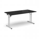 Rectangular folding leg table with white legs and straight foot rails 1600mm x 800mm - Black SFL1600-WH-BK