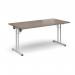 Rectangular folding leg table with white legs and straight foot rails 1600mm x 800mm - Barcelona Walnut SFL1600-WH-BW
