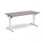 Rectangular folding leg table with white legs and straight foot rails 1600mm x 800mm - grey oak SFL1600-WH-GO