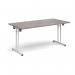 Rectangular folding leg table with white legs and straight foot rails 1600mm x 800mm - grey oak SFL1600-WH-GO