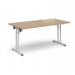 Rectangular folding leg table with white legs and straight foot rails 1600mm x 800mm - Kendal Oak SFL1600-WH-KO