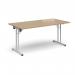 Rectangular folding leg table with white legs and straight foot rails 1600mm x 800mm - Kendal Oak SFL1600-WH-KO