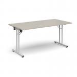 Rectangular folding leg table with white legs and straight foot rails 1600mm x 800mm - Light Grey SFL1600-WH-LG