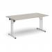Rectangular folding leg table with white legs and straight foot rails 1600mm x 800mm - Light Grey SFL1600-WH-LG