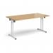 Rectangular folding leg table with white legs and straight foot rails 1600mm x 800mm - oak SFL1600-WH-O